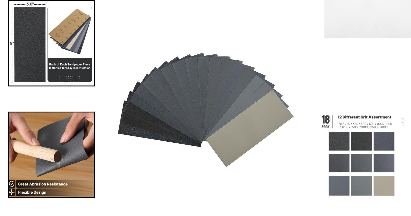 Durable 18 Pack Sandpaper – Essential Grits for Professional and DIY Finishing