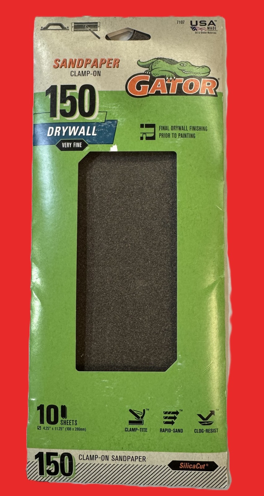 Gator Drywall Sandpaper 150 Grit Very Fine Clamp On 10 Sheets Home Finishing