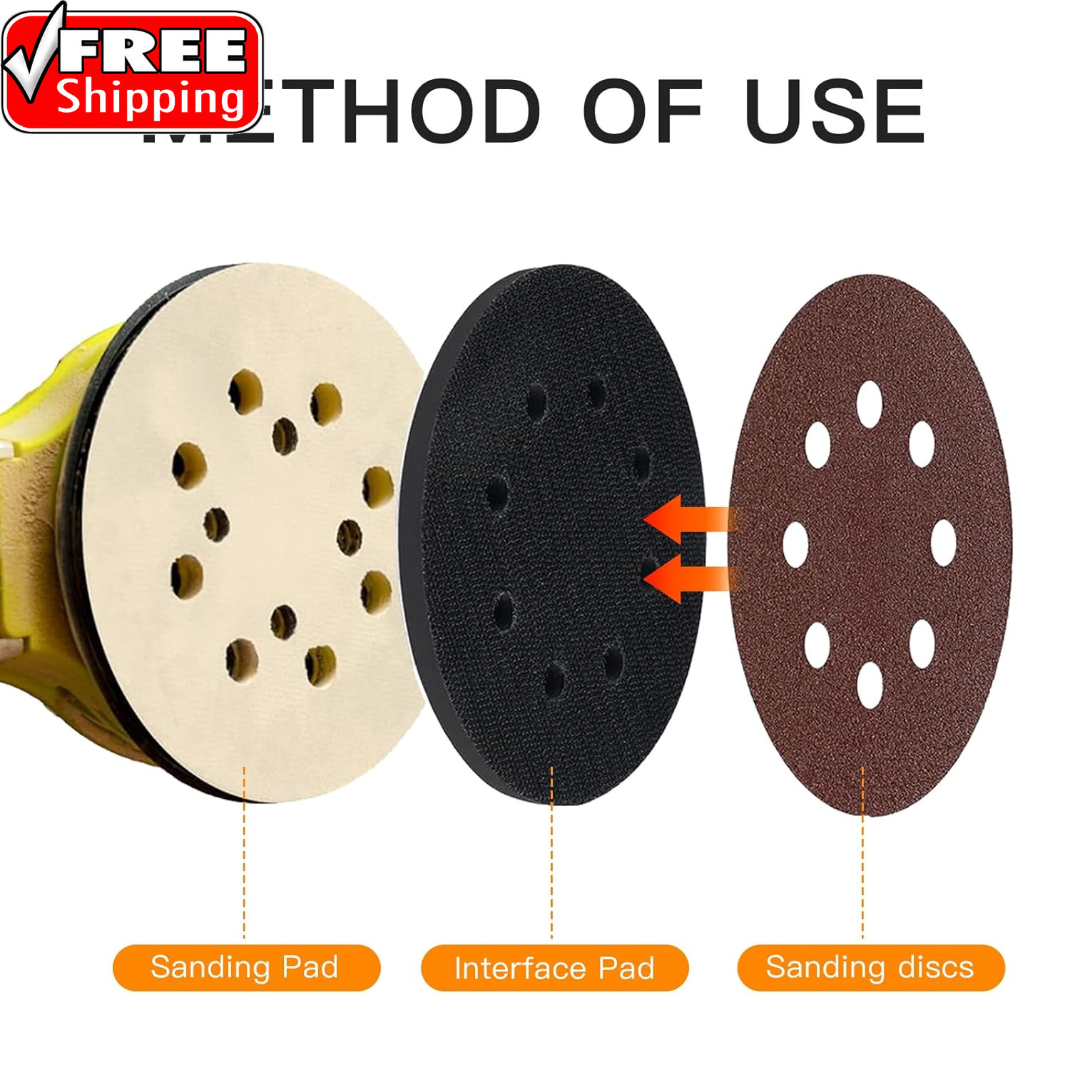 6 Pack 5 Inch 8 Hole Foam Sanding Pads, Soft Density Interface Pad, Hook and Spo