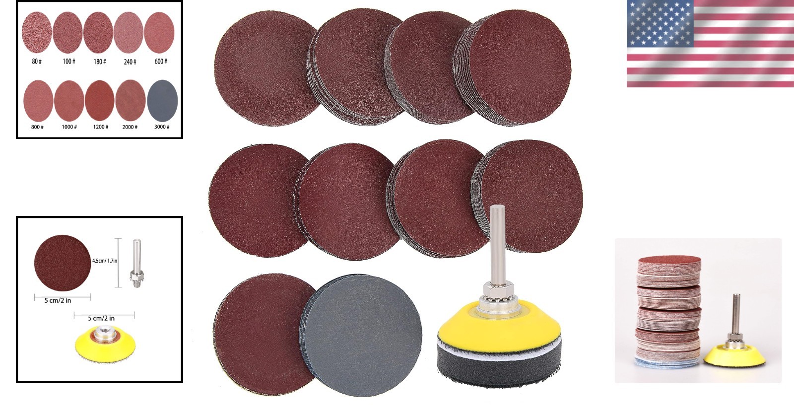 Comprehensive Sanding Discs Assortment, 100 Hooks & Loops, Multi-Grit Disc Set