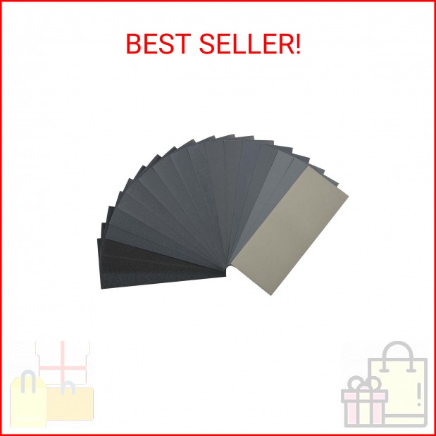 Bates 18 Pack Sandpaper – 12 Grits, 120 to 3000 Assorted Grit for Metal, Wood, A
