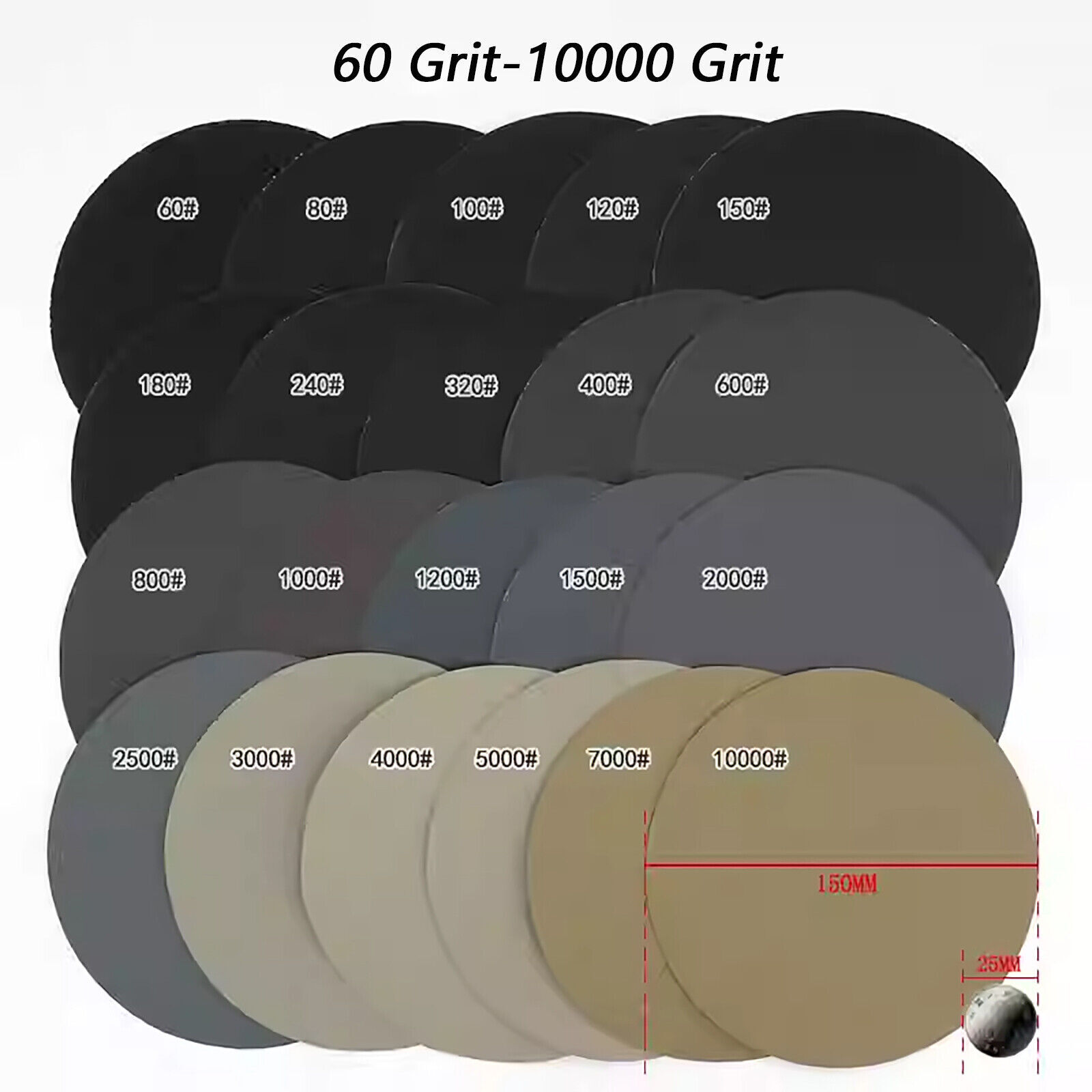 Sanding Discs 60-10000 Grit Wet Dry Sandpaper Sander Pad 150mm 6″ Hook & Loop