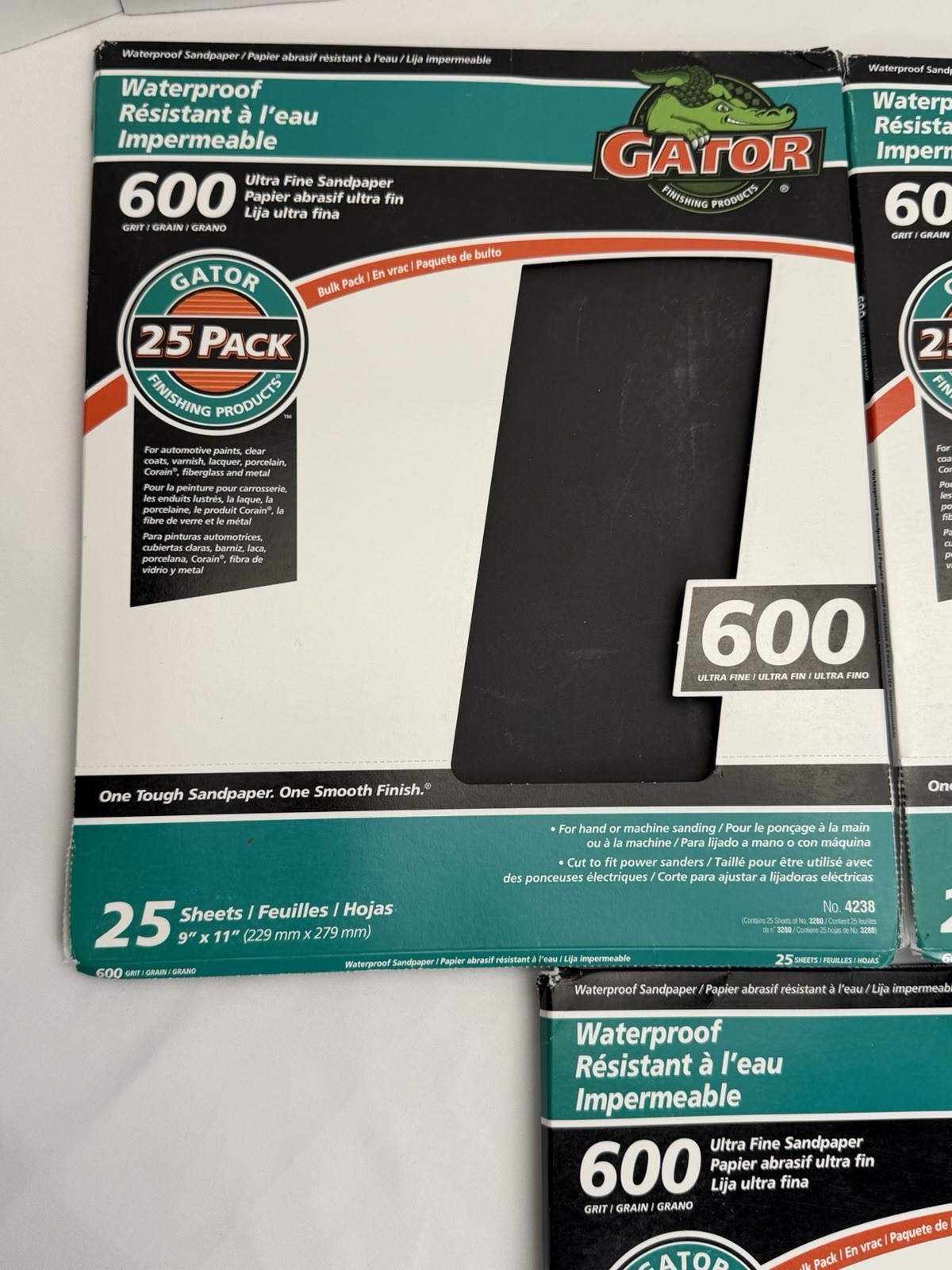 3 pk Gator 600 Grit Ultra Fine Waterproof Sandpaper 75pcs 9″x11″