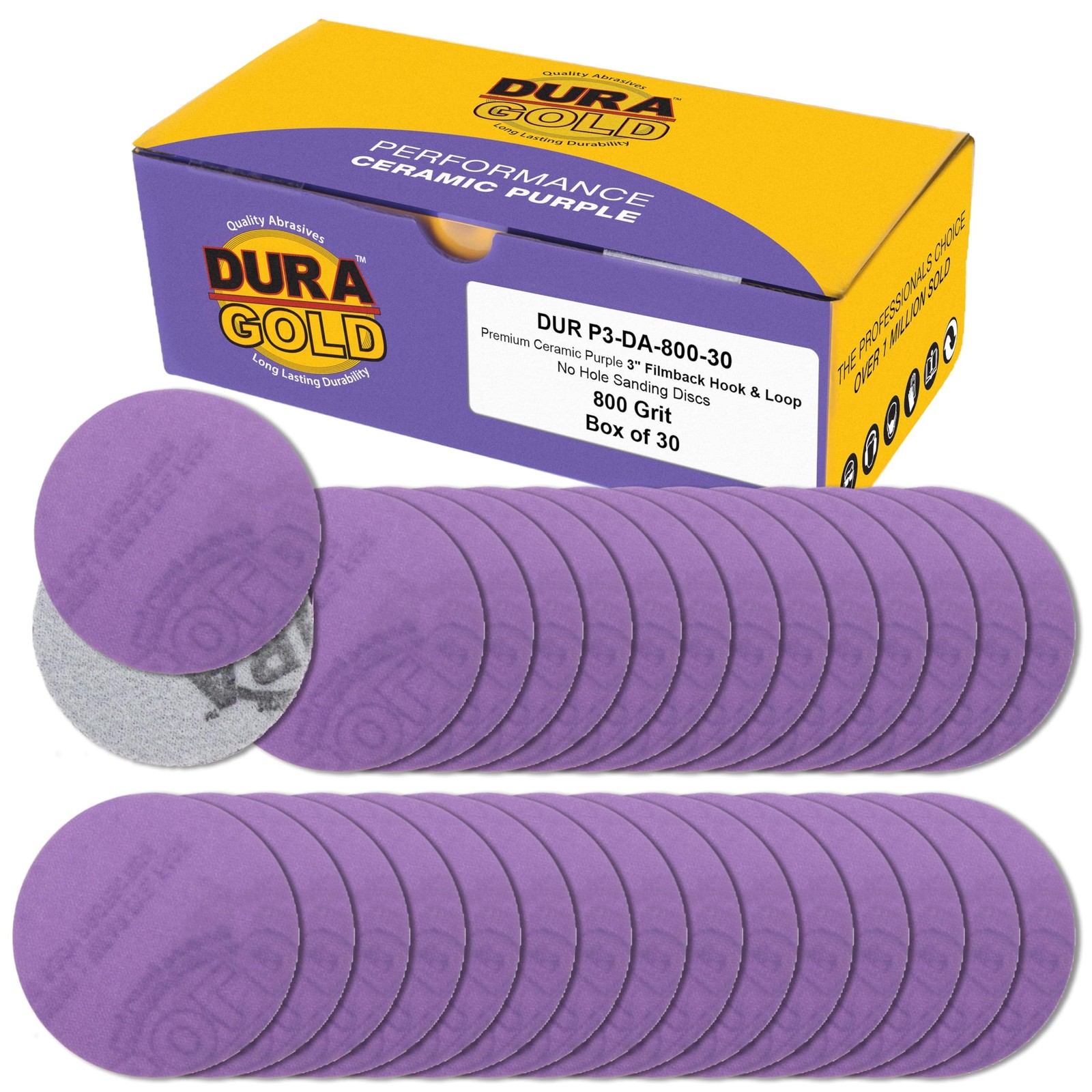Dura-Gold Premium 800 Grit 3″ Purple Film Ceramic Sanding Discs, Box of 30 – …