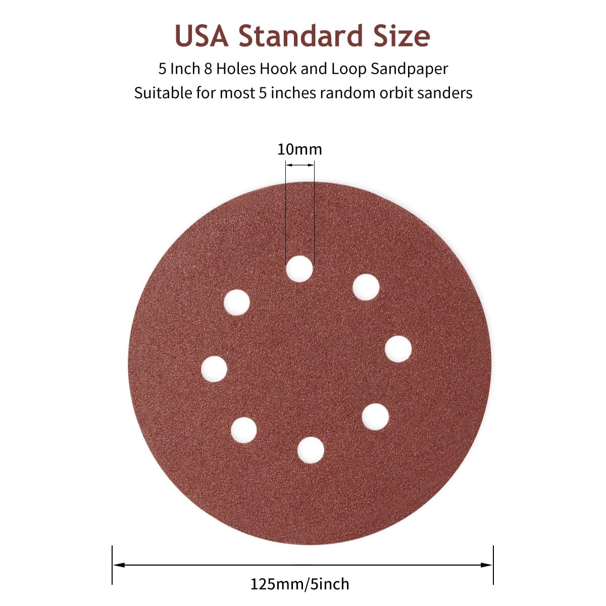 SUPBICCO 5 Inch 8 Hole Sanding Discs Hook and Loop, 50 PCS 80 5 inches, Red