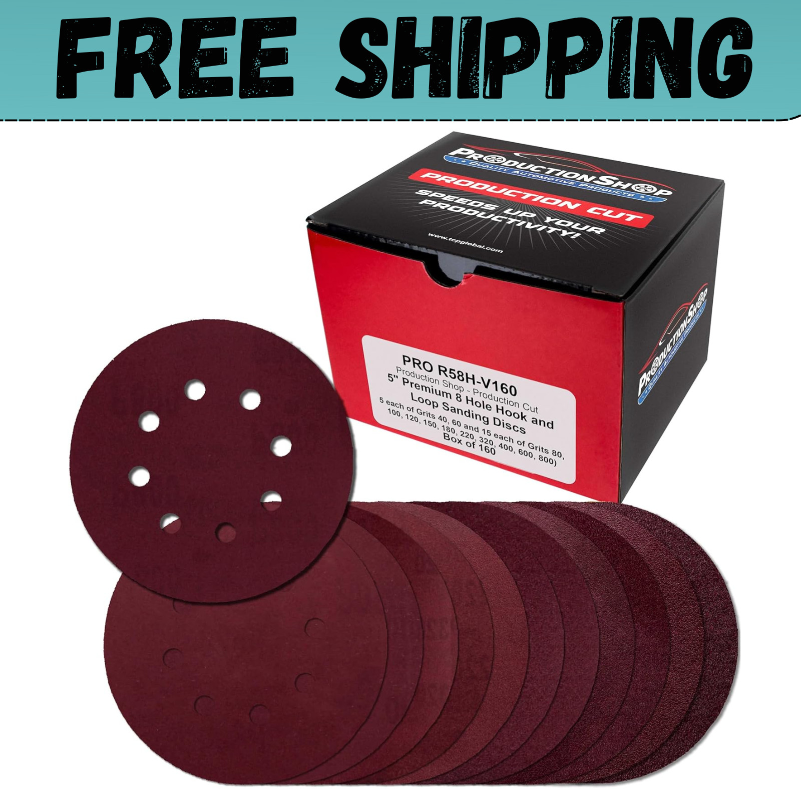 160 Pack 5 inch Sanding Discs 8-Hole Red Variety Pack Grit, Hook ,Loop Sandpaper