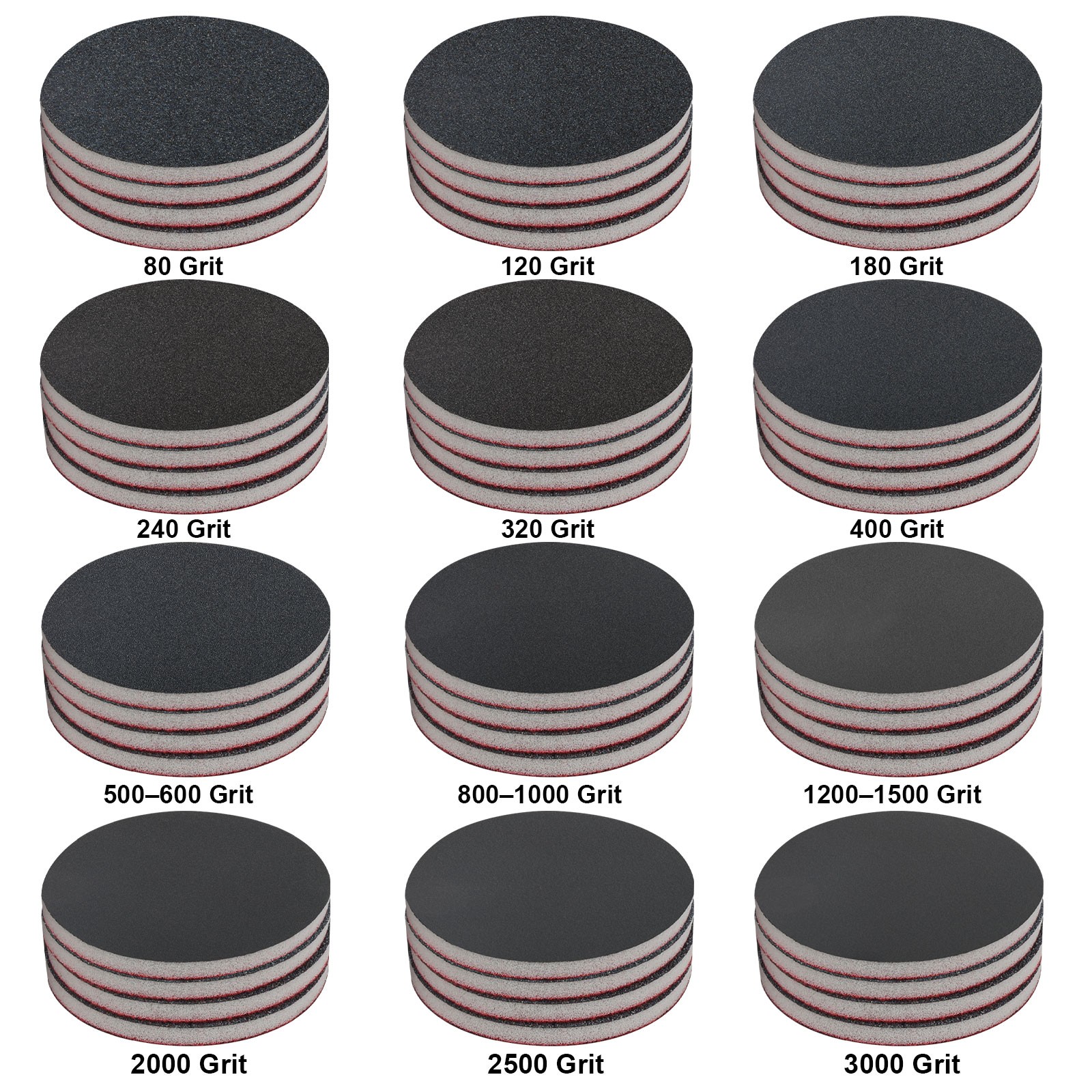 48PCS 3″ Hook & Loop Sanding Sponge Discs 80-3000 Grit Wet Dry Foam Sanding Pads
