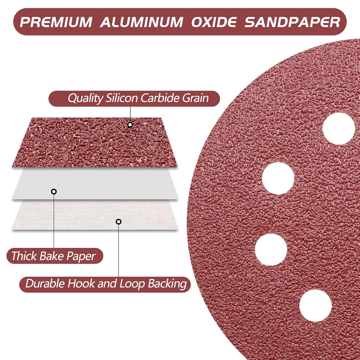 5 Inch Sandpaper 40 Grit, Coarse Grit 8 Hole Sanding Disc Hook and Loop Sandp…
