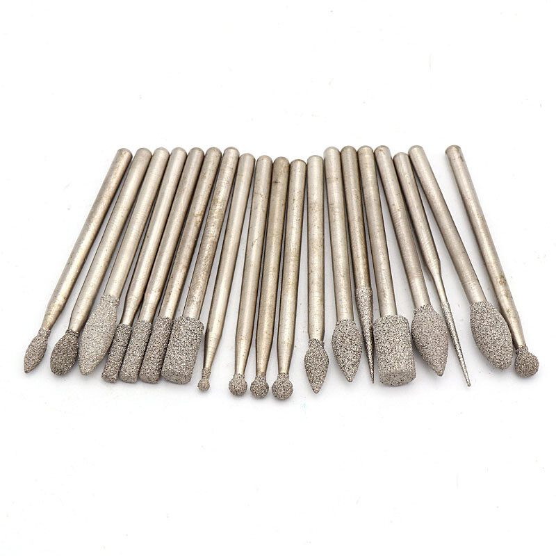 3mm Shank Brazed Diamond Grinding Head Burr Bit Polishing Carving Rotary Tool