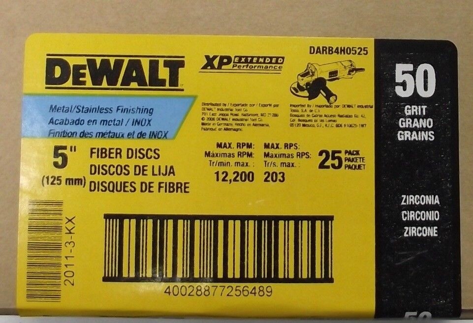 Dewalt DARB4H0525 5″ Zirconium Fiber Resin Disc 50G (25 Pack) Extended Perfor