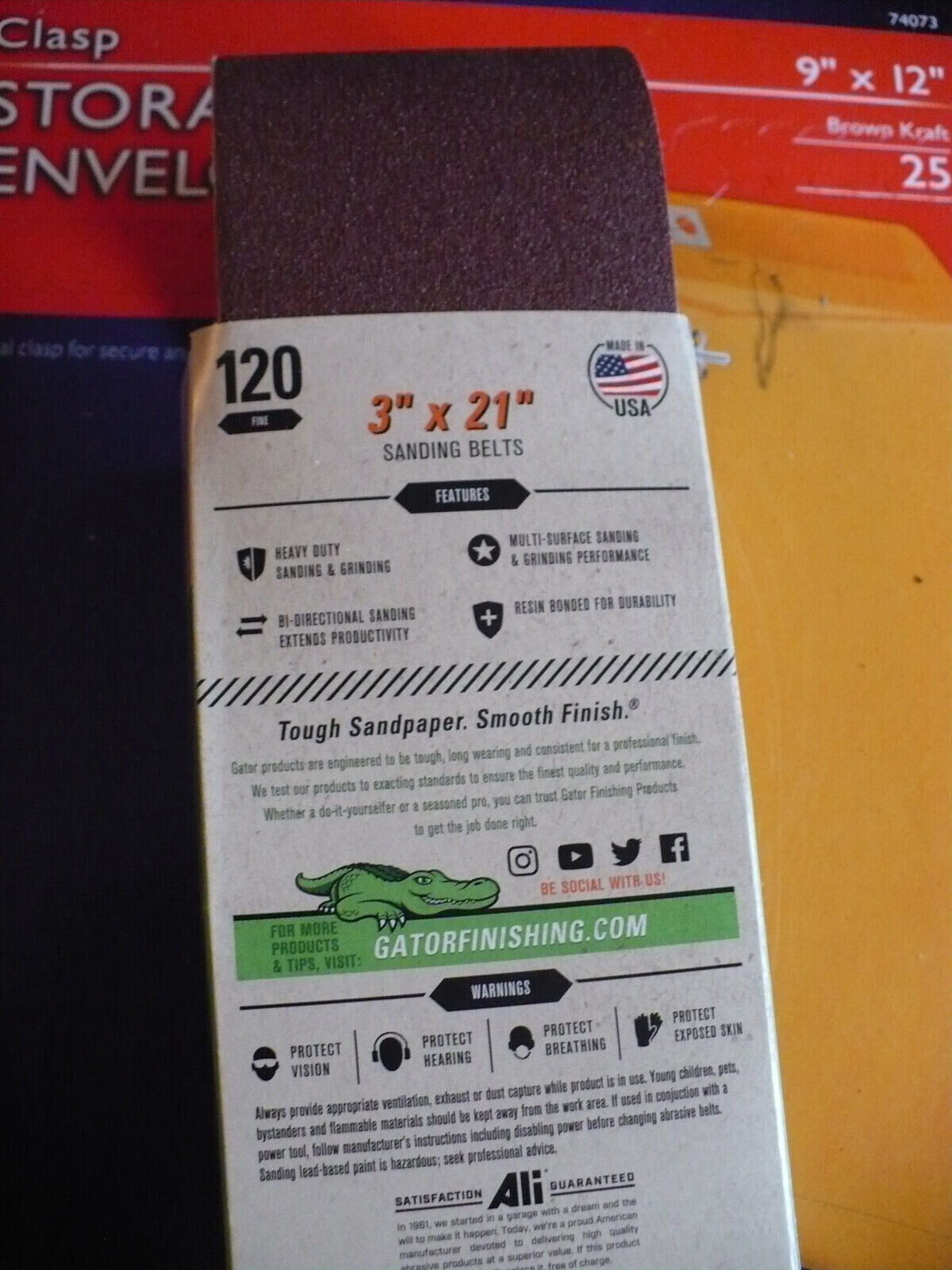 Pkg of 4 Gator 3″ X 21″ sanding belts, 120 Grit, new open box