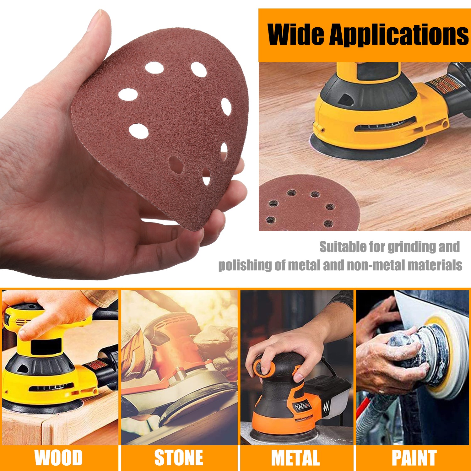 72PCS Sanding Discs 40 60 80 120 180 240 320 Grit 125mm 5inch Orbital Sander Pad