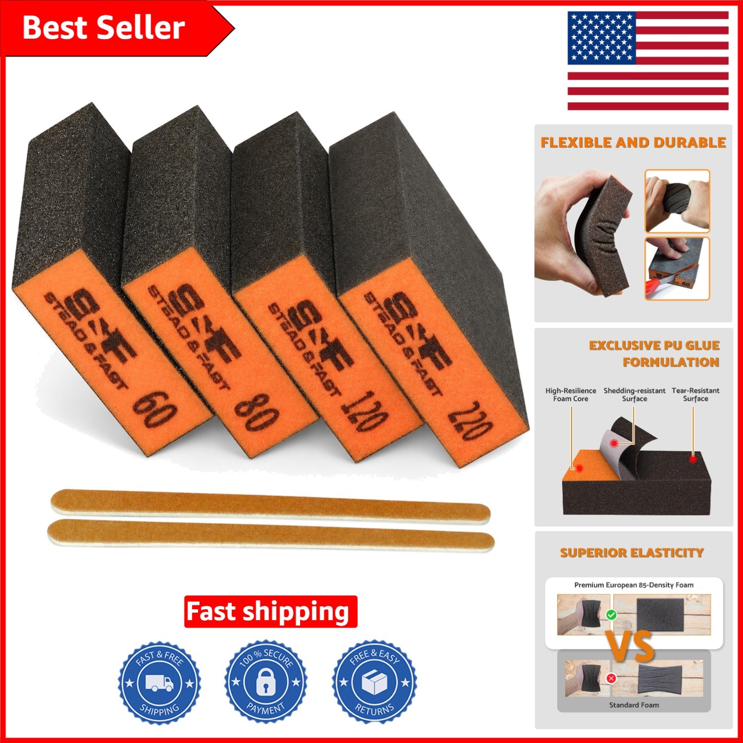 Aluminum Oxide Sanding Sponges (4 Pack) 60-220 Grits – Ideal for Wood and Metal