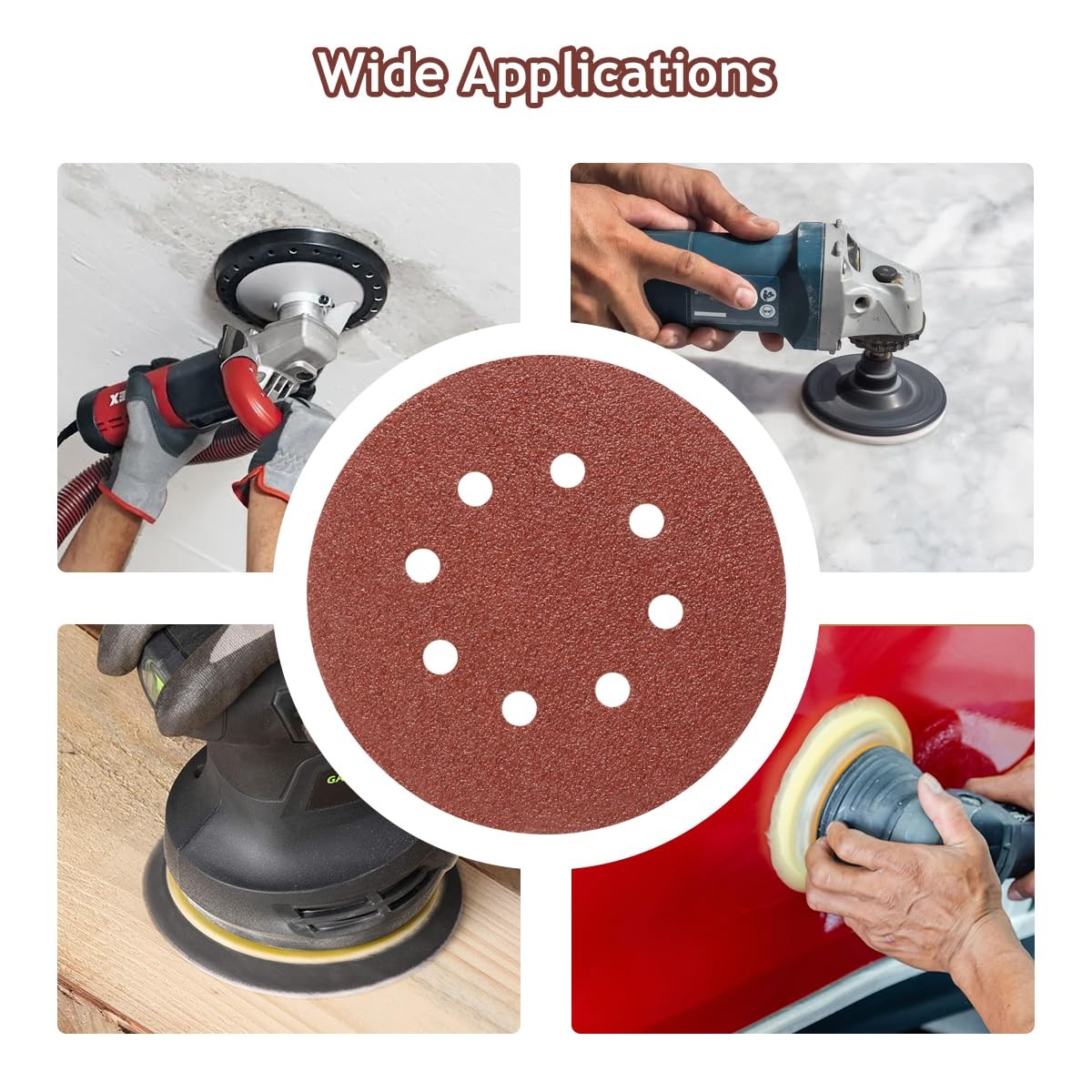 60 Grit Round Sanding Discs Hook and Loop 50 PCS 5 Inch 8 Hole Sand Paper