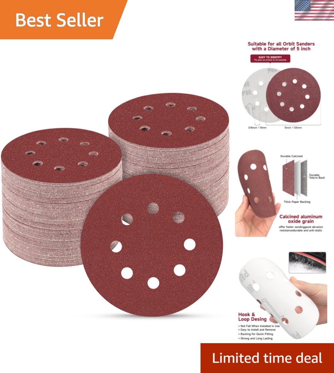 165 PCS 5 Inch Sanding Discs,Round Hook and Loop Sandpaper for Random Orbital…