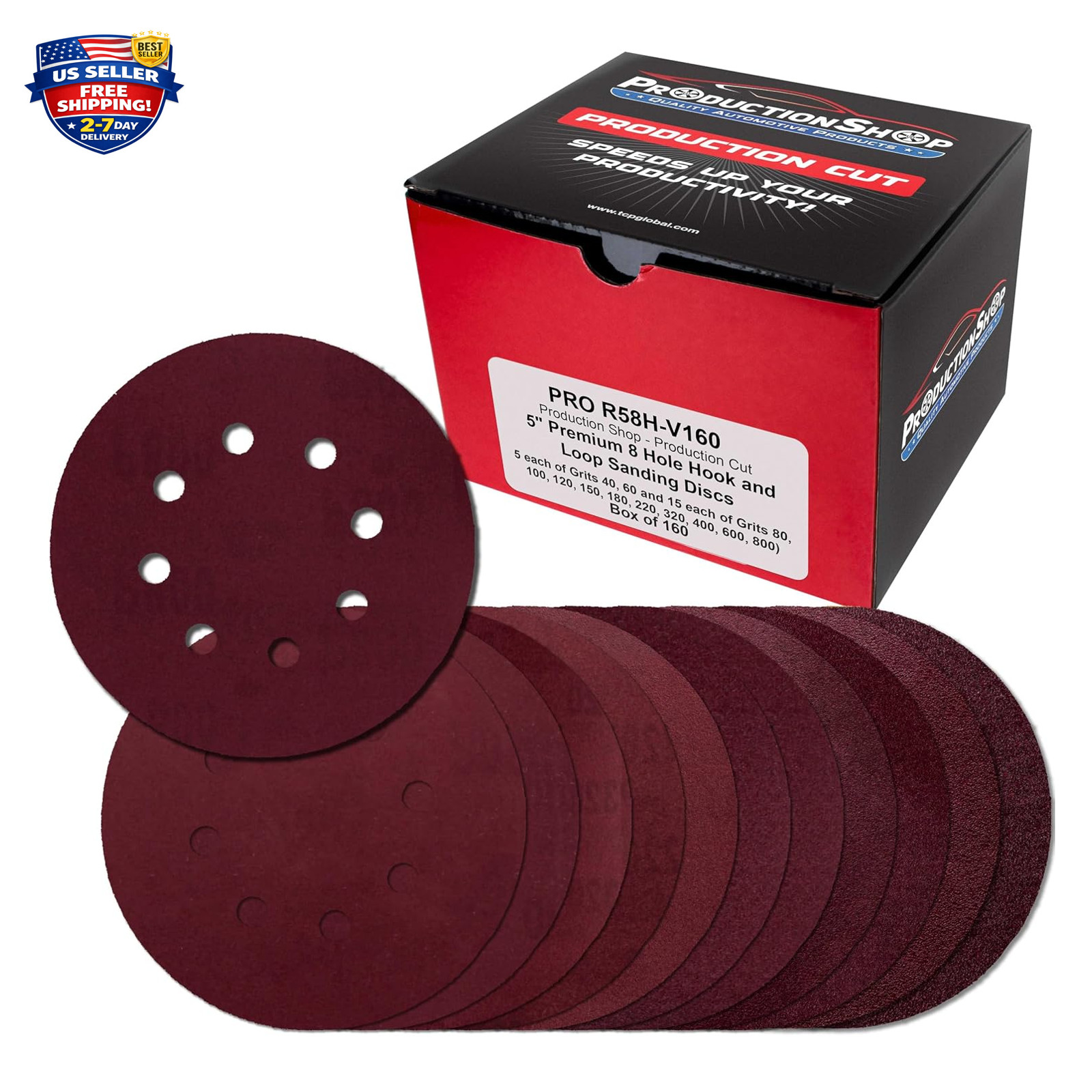 5 Inch Red 8-Hole Pattern Sanding Discs Variety Pack Grits 40 to 800 for