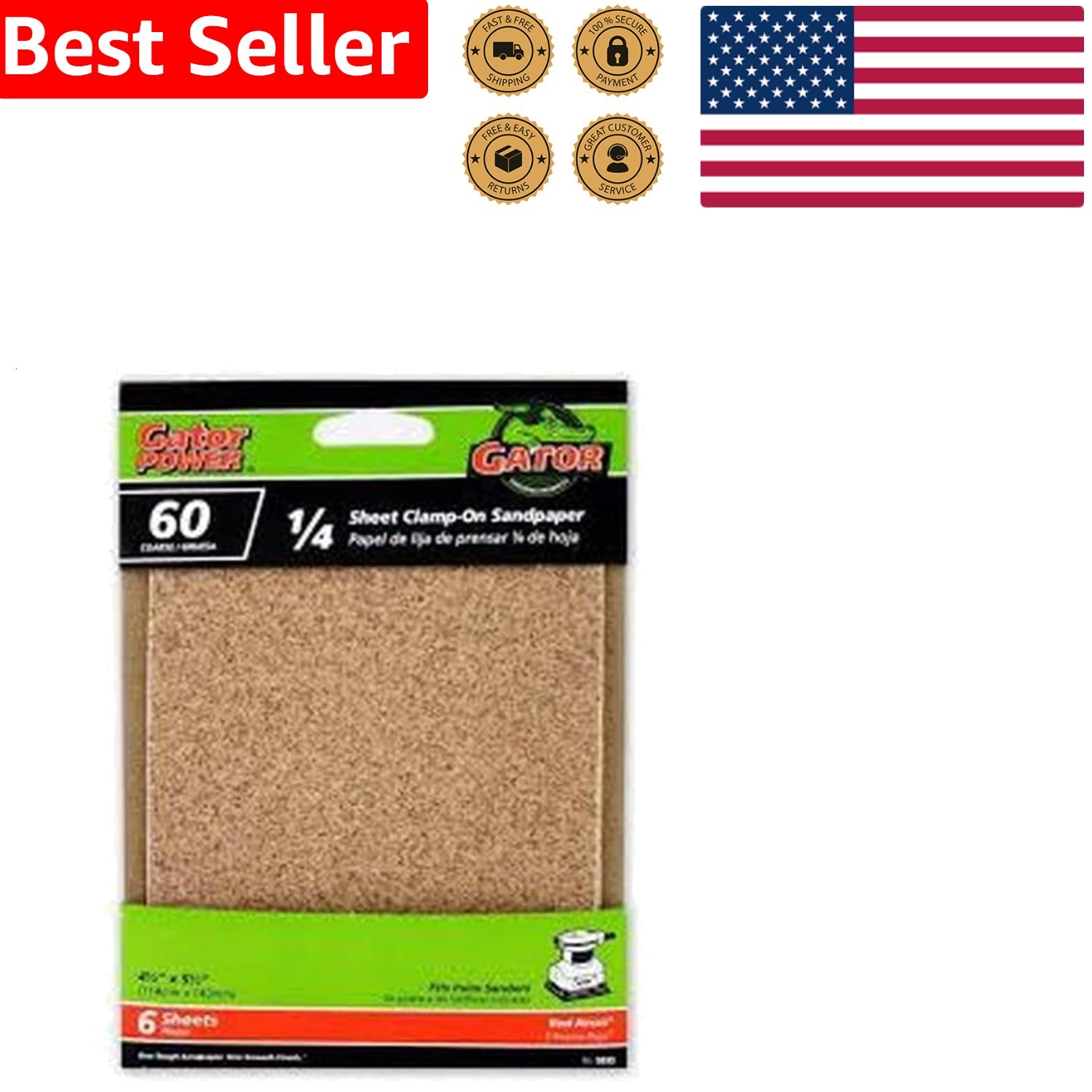 Sandpaper Gator Power 60 Grit Coarse Aluminum Oxide 4.5×5.5