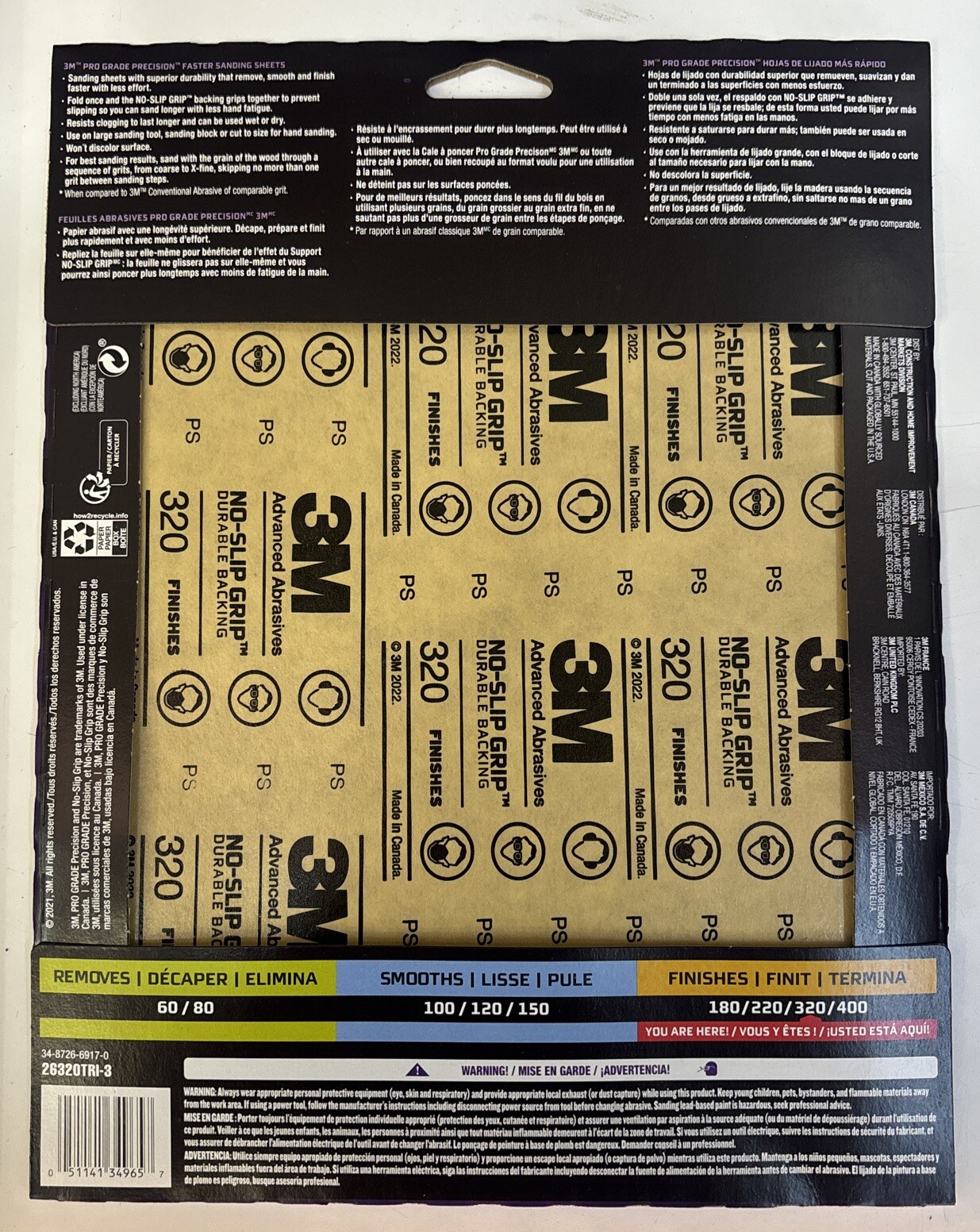 3M PRO GRADE Advanced Sandpaper – 3 Pack – 320 Grit (Fine)