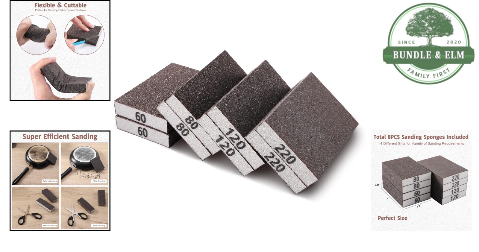 Hand Sanding Block Set – 8 Assorted Grits for Detail Sanding on Various Surfaces