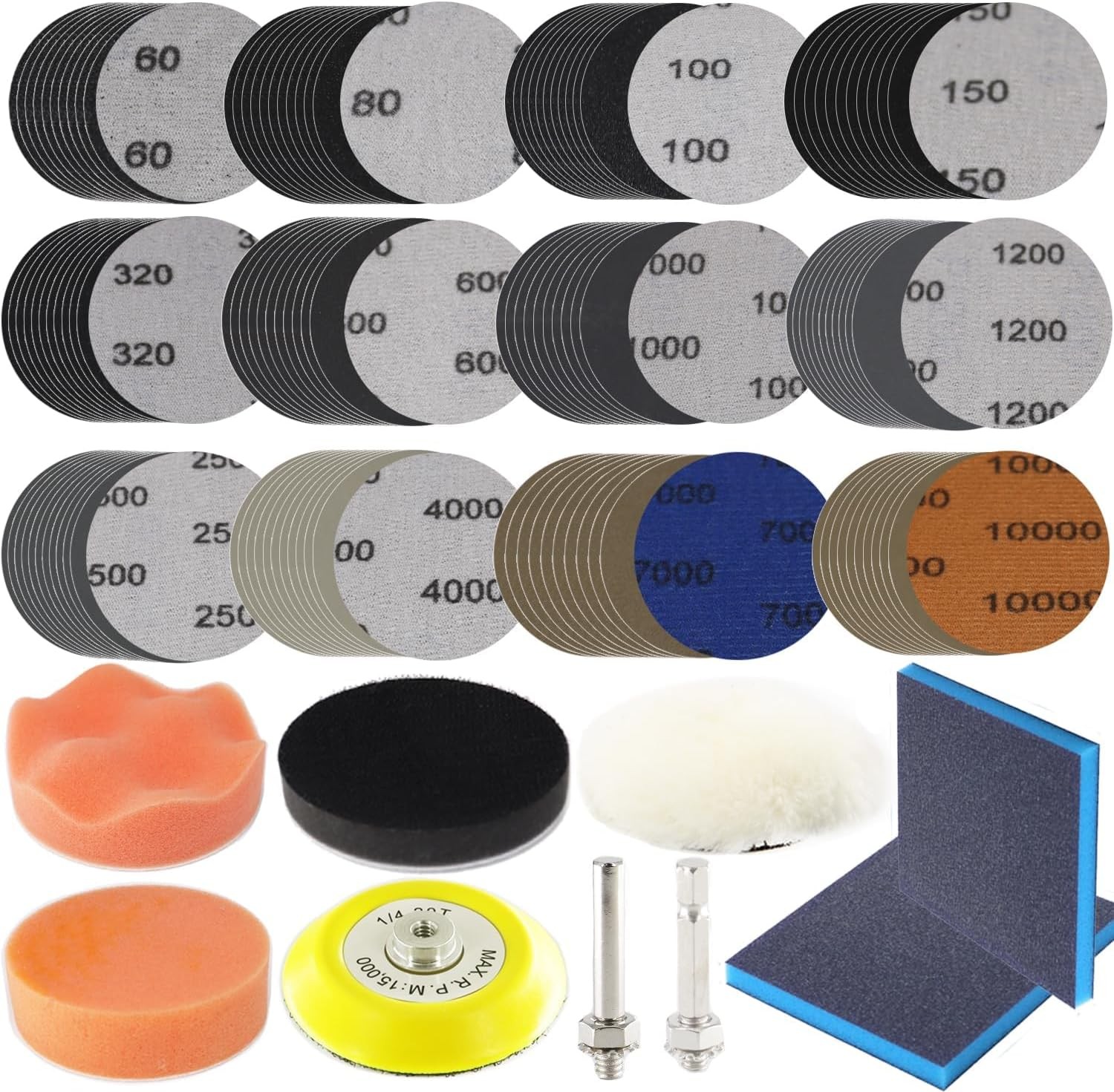 120pc Sand Paper 3 inch Polishing Pads for Drill 60-10000 Grit Wet Dry Sandpape.