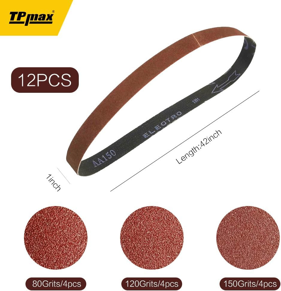 1 X 42 Inch Sanding Belt Pack 1-Inch X 42-Inch,12 Pcs(4 Each of 80 120 150 Grits