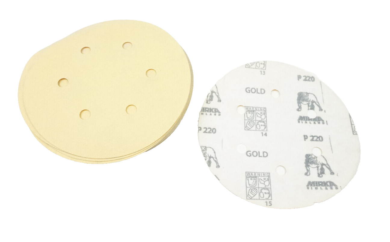 Mirka Gold 6″ 6 Hole P220 Sanding Discs 44 Pieces
