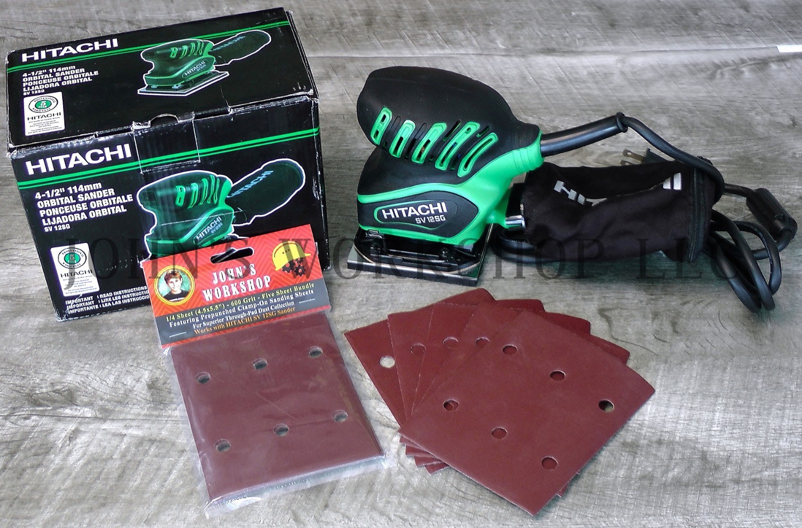 HITACHI SV 12SG – 1/4 Sheet – 600 Grit – No-Slip – 5 Sandpaper Bundle
