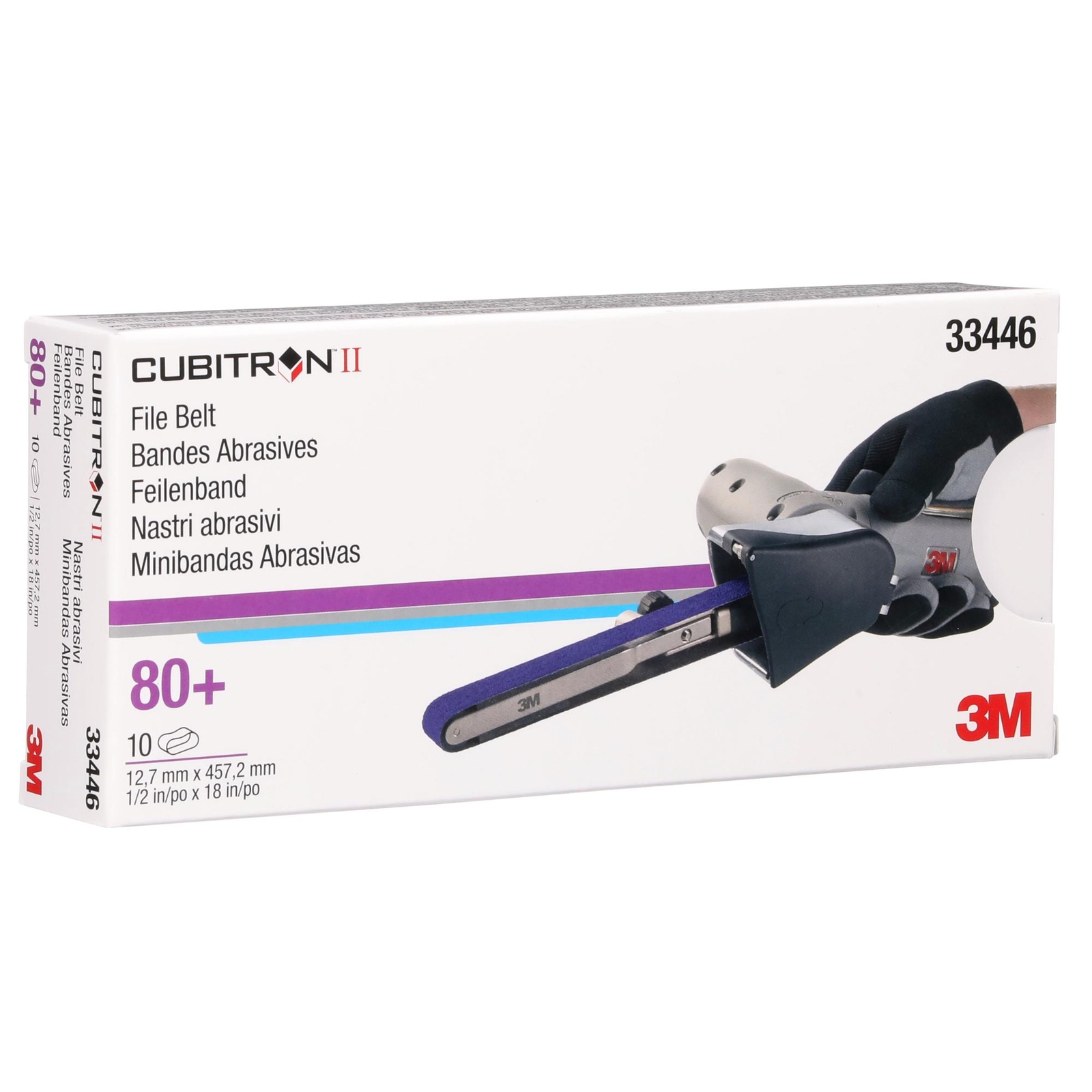 3M Cubitron II File Belt, 33446, 80+, 1/2 in x 18 in (12.7 mm x 457.2mm)
