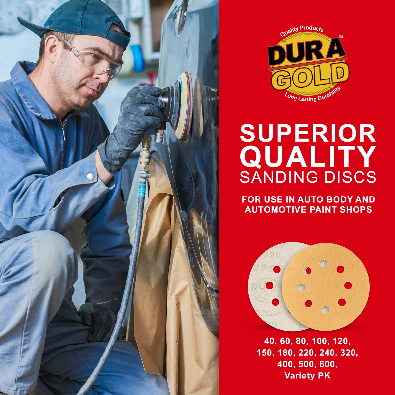 Premium 220 Grit 5″ Sandpaper Discs, 8 Hole Pattern Dustless, 50 Discs – Hook…