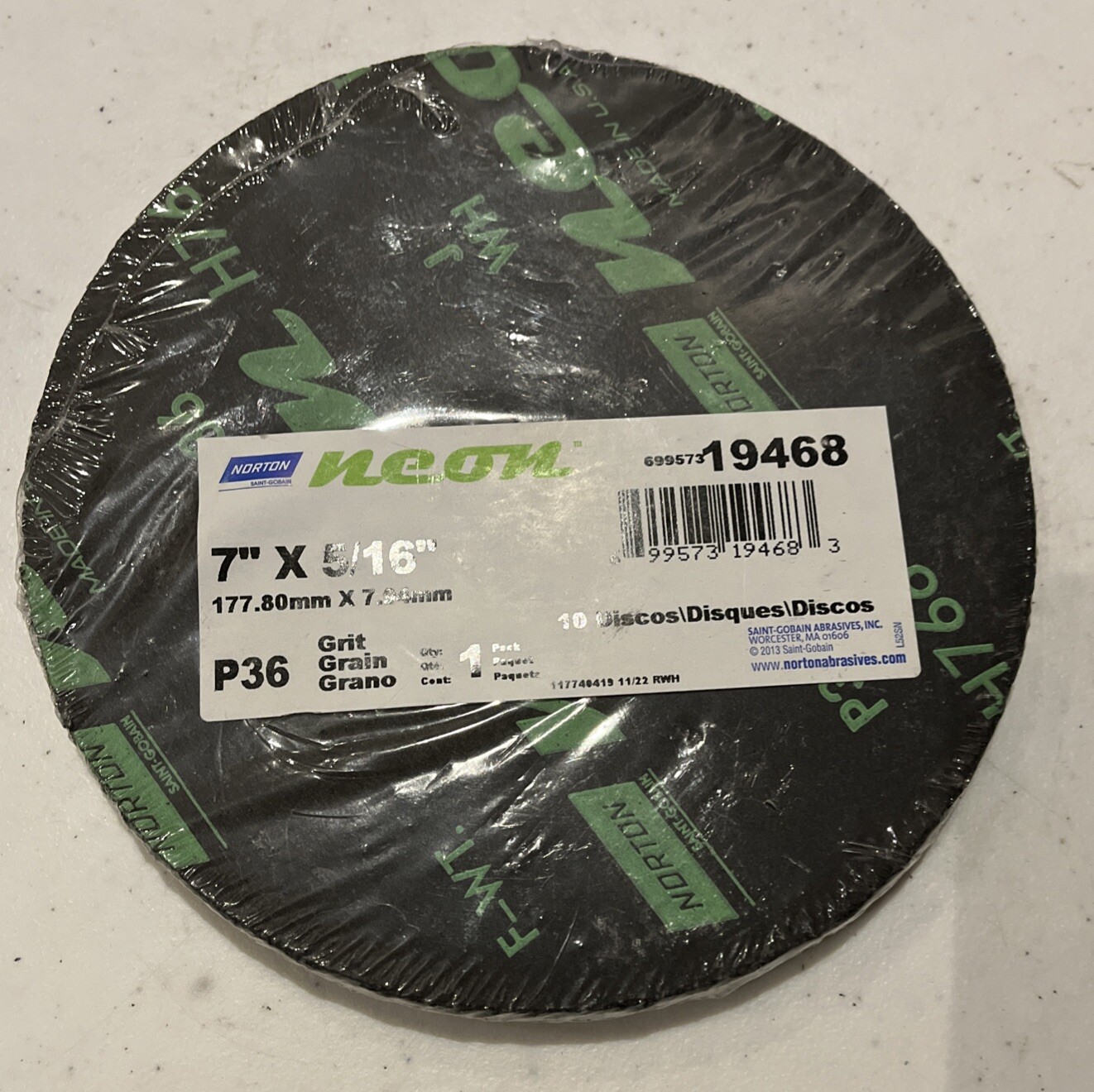 [10 Pack]Norton 7″ x 5/16″ P36 Grit #19648 Sanding Discs