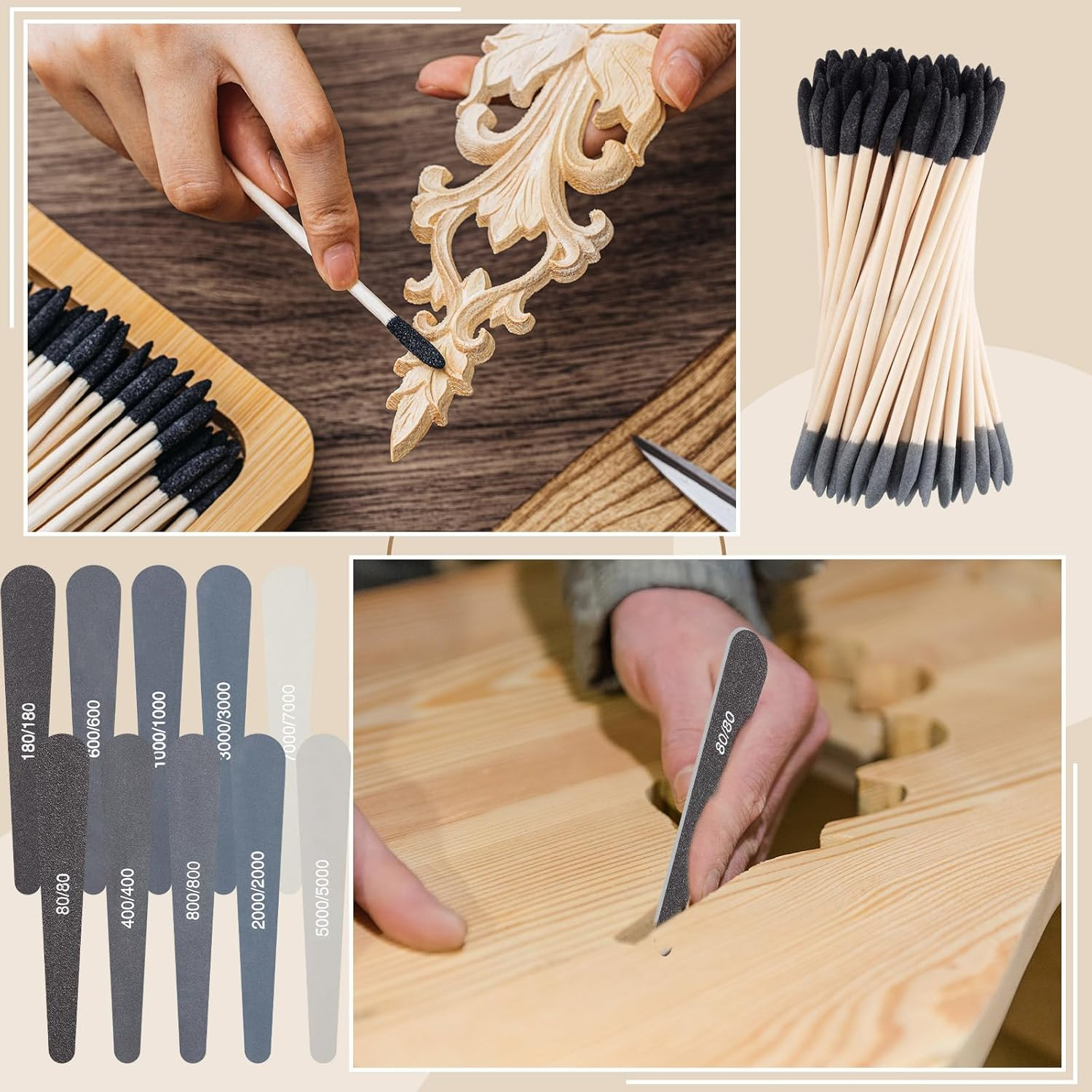 70 Pcs Sanding Stick Sets for Plastic Models, 30 Double-End Matchsticks, 10 Poli