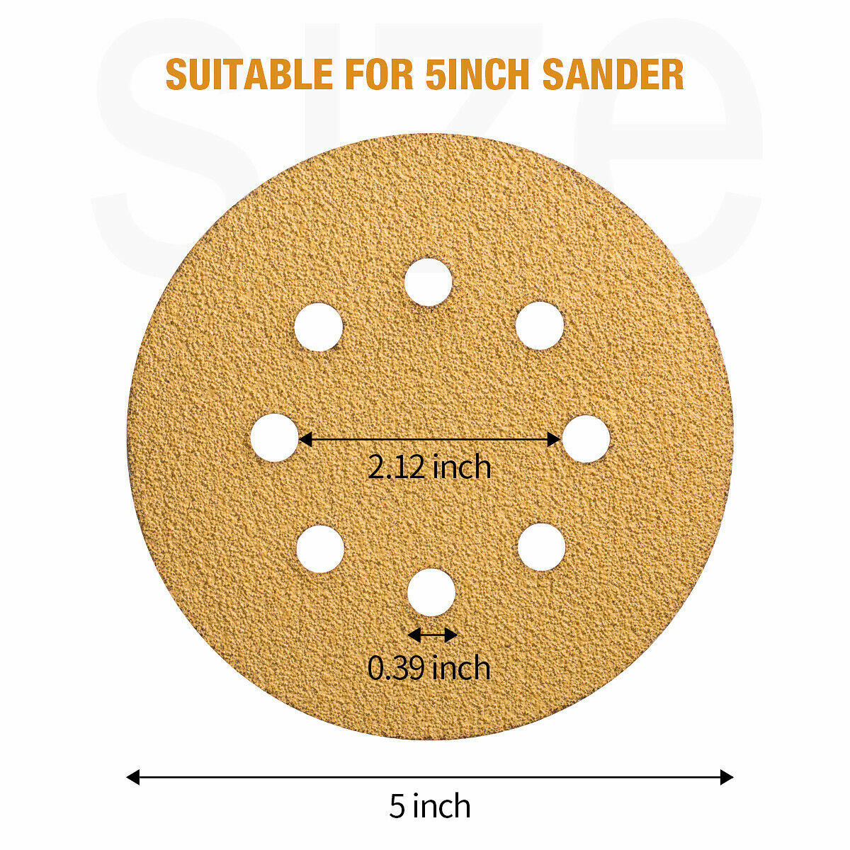50PCS 5 in 8-Hole Hook Loop Sanding Discs 60-800 Grit Gold Sandpaper Sand Pads