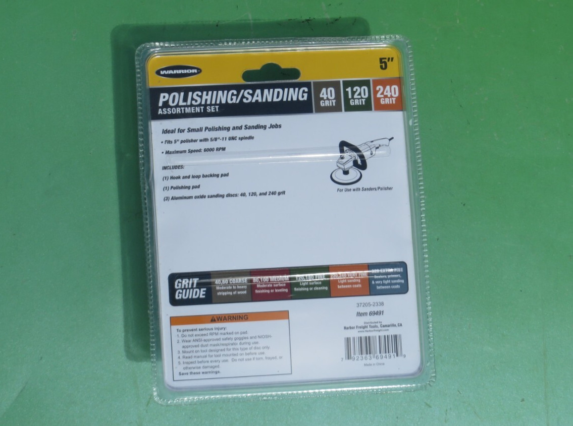 WARRIOR 5″ POLISHING SANDING DISC ASSORTMENT SET PACK OF 5 69491 5/8″ – 11 UNC
