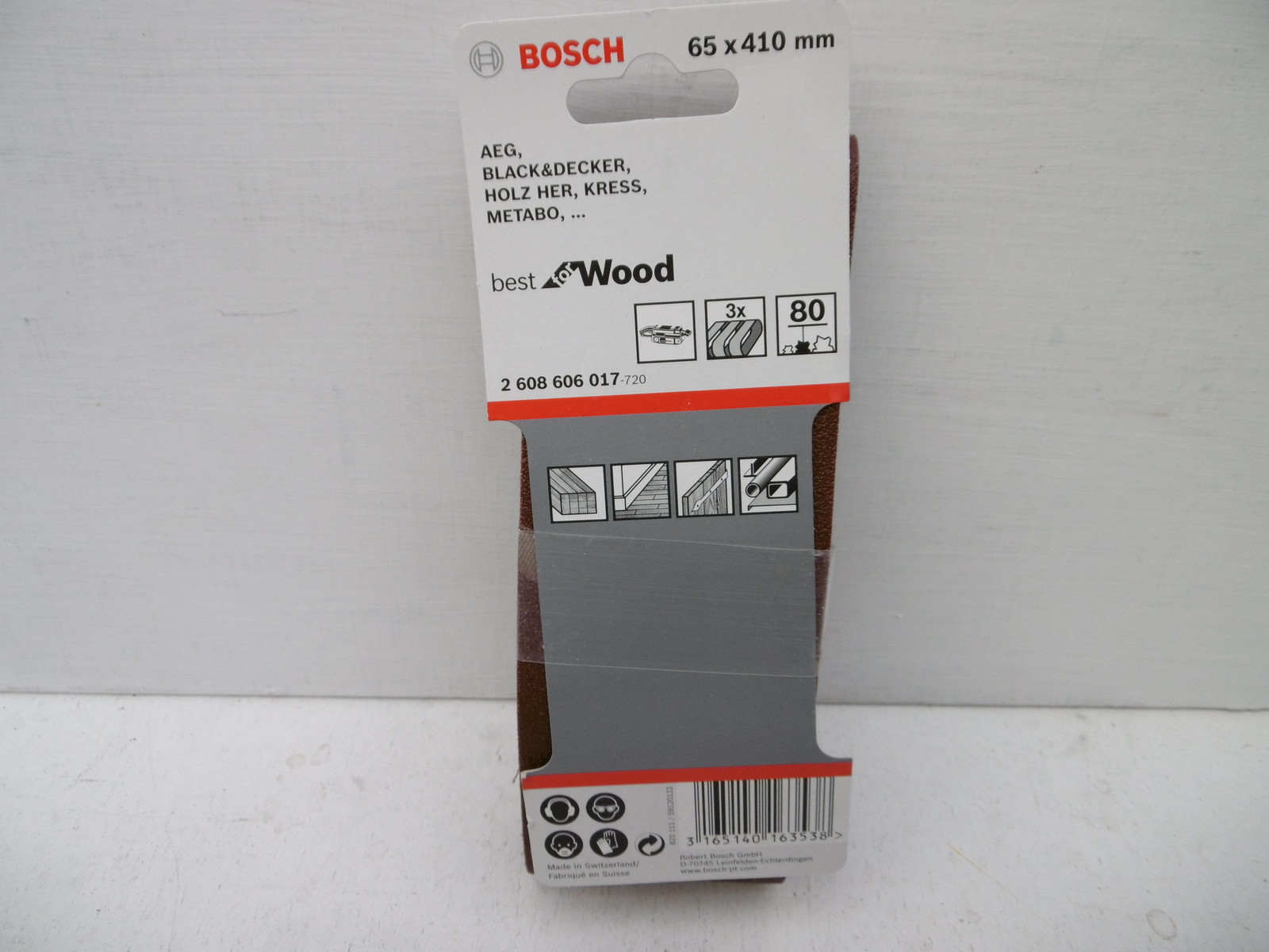 PACK OF 3 BOSCH 65mm x 410mm SANDER SANDING BELTS 80GRIT 2608606017