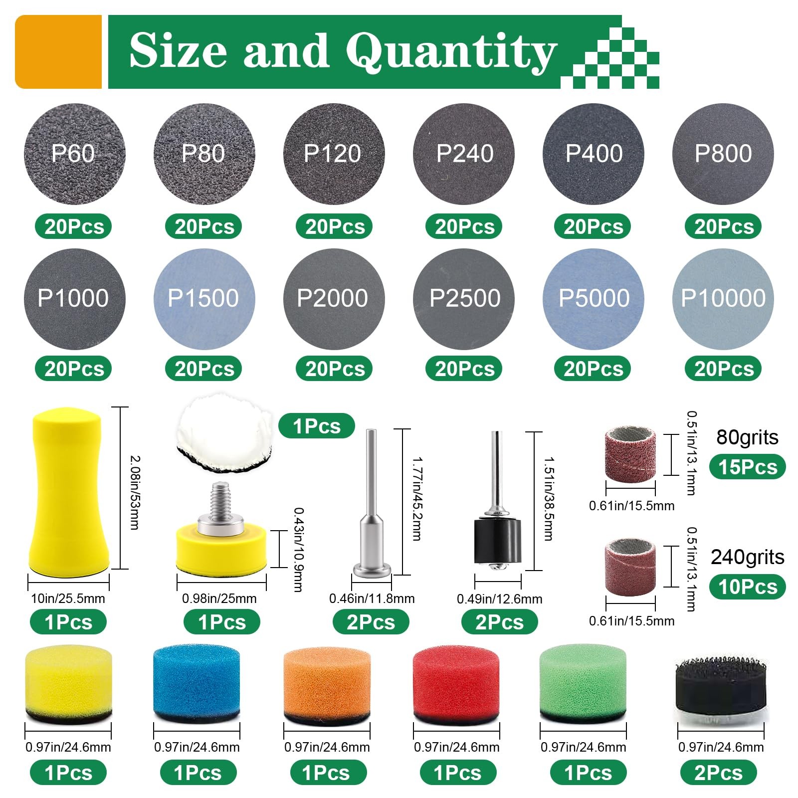 279PCS 1 Inch Sanding Discs & Drums for Dremel Sanding Bits 60-10000 Grit Hook