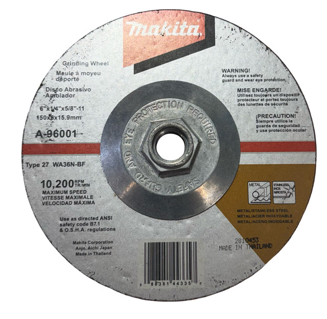 Makita 6″ x 1/4″ x 5/8-11 Metal Grinding Wheel WA36N-BF