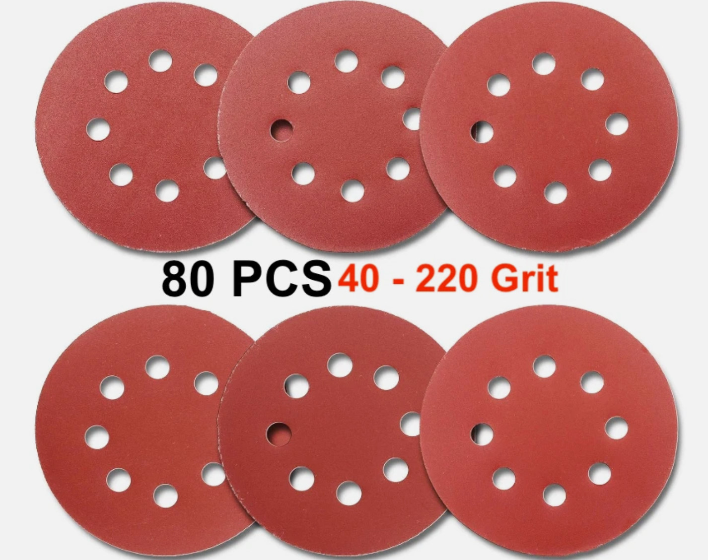 Meterk 5 in. 80 pcs Hook and Loop Orbital Sander Discs Pads Assorted 40-220 Grit