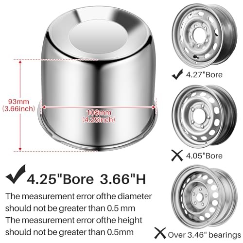 4 Pcs 4.25 Inch Wheel Center Caps Sliver Push Suits for 4.25 Inch Silver