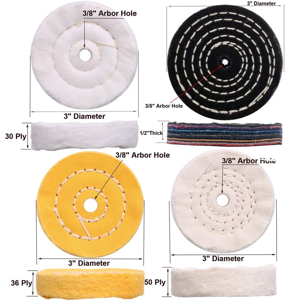 3″ Buffing Polishing Wheels Soft(30Ply)/ Fine(50Ply)/ Medium(36Ply)/ Coarse 1…