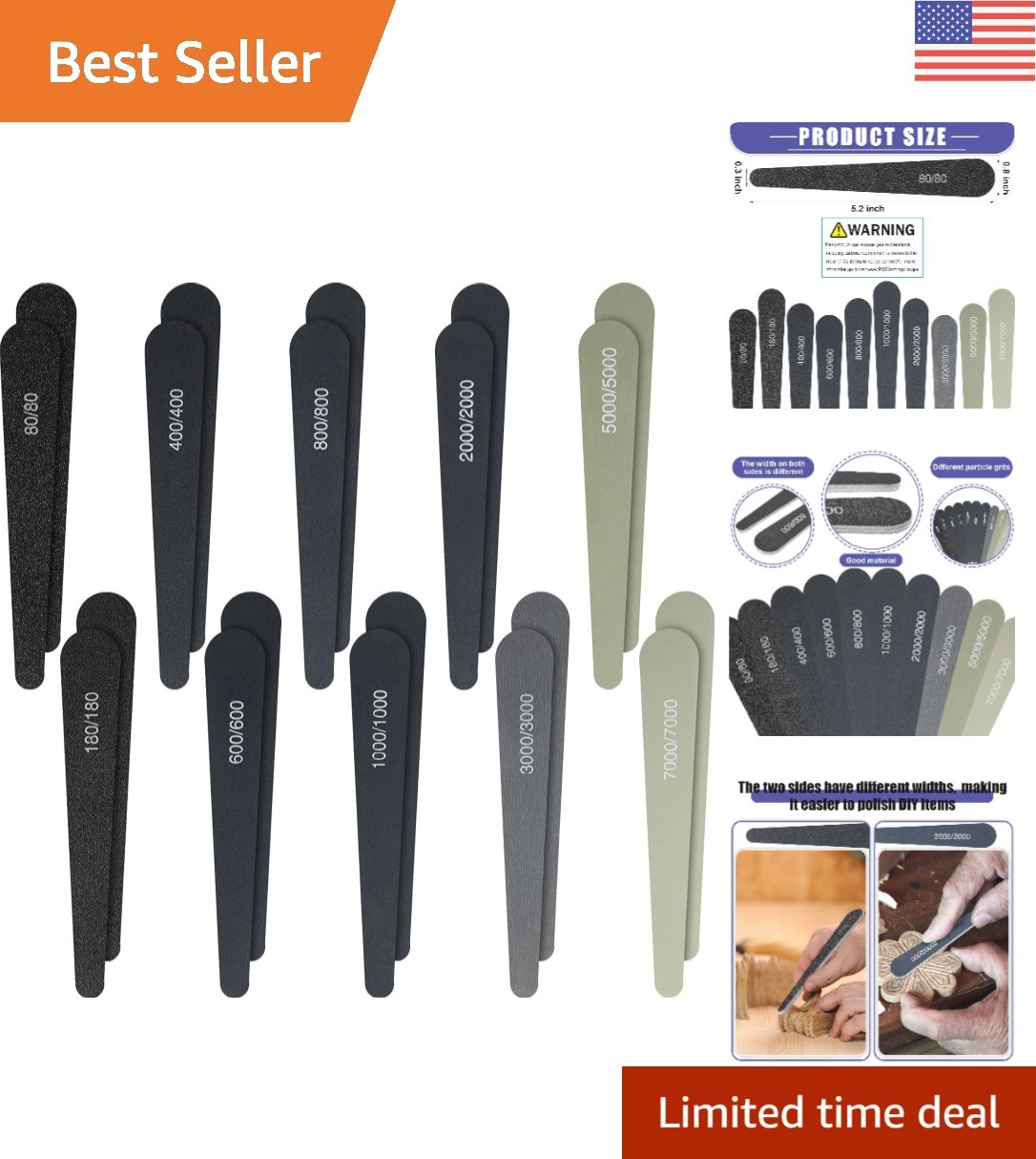 Versatile Sanding Sticks Set – 20 Pieces for Wood, Plastic, and Metal Finishing