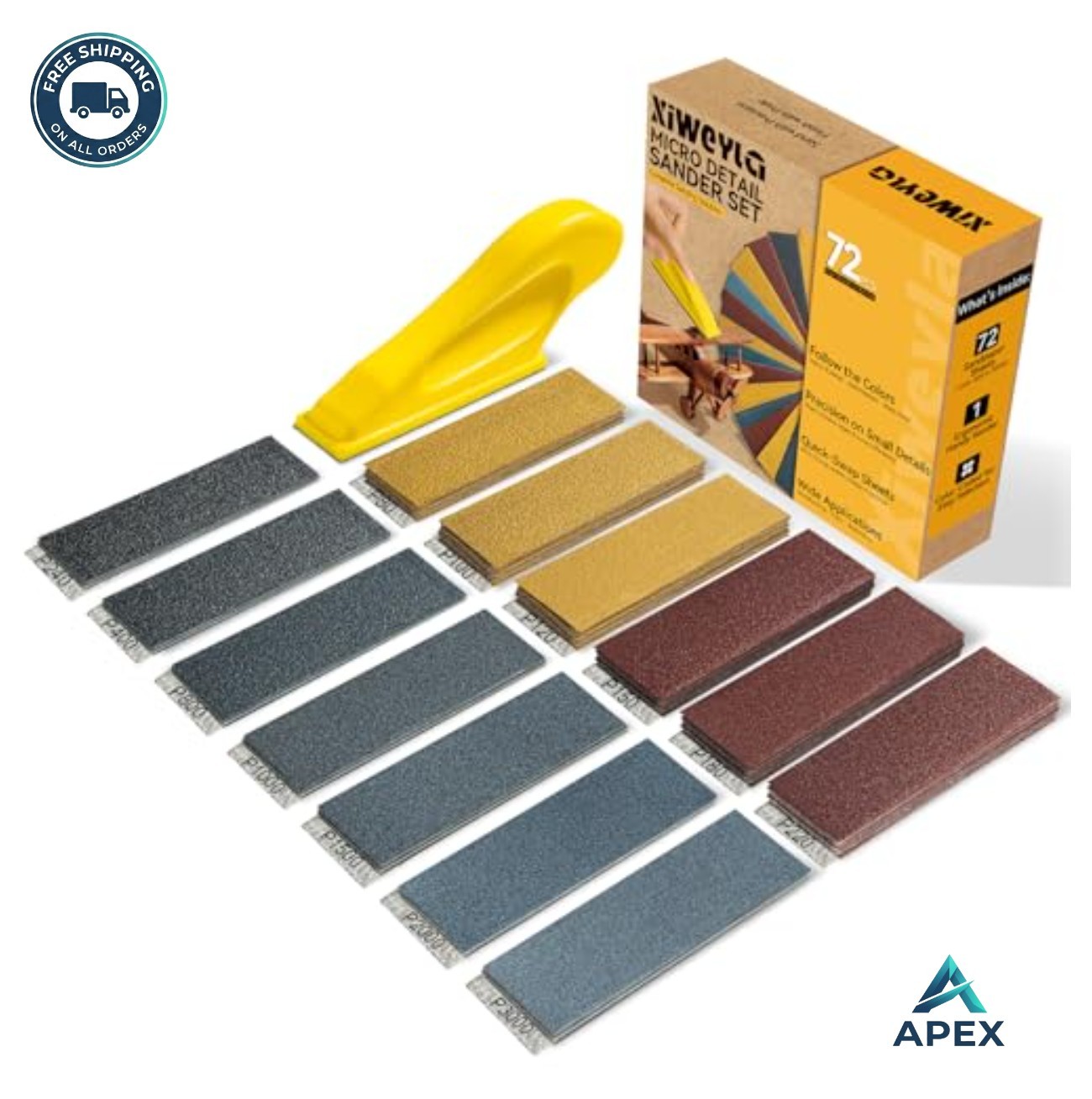 Sandpaper 72 Pack 80 to 3000 Grit with Sanding Block Hand Sander for Wood