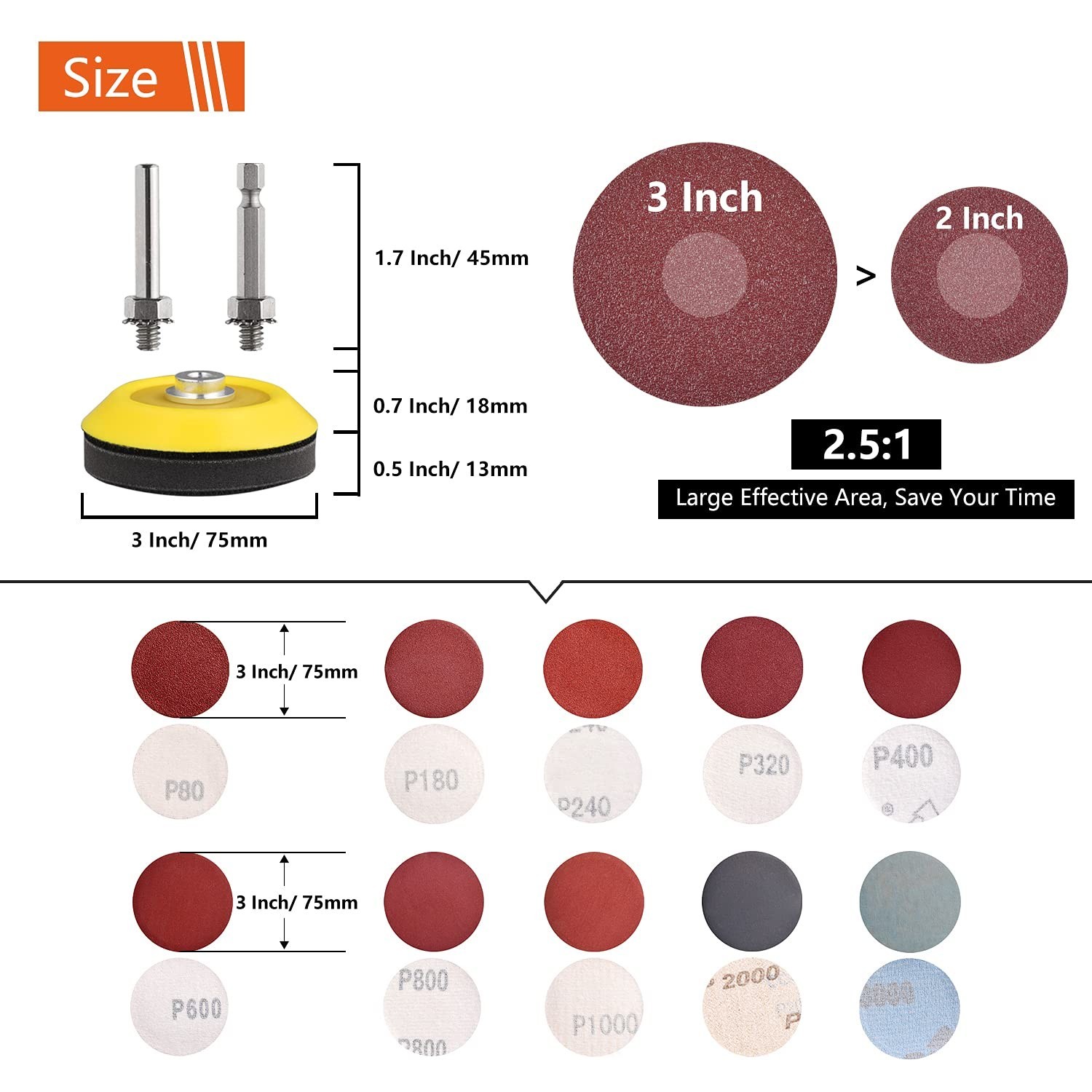 100Pcs 3-Inch Aluminum Oxide Sanding Discs & Sponge Blocks for Precision Polish