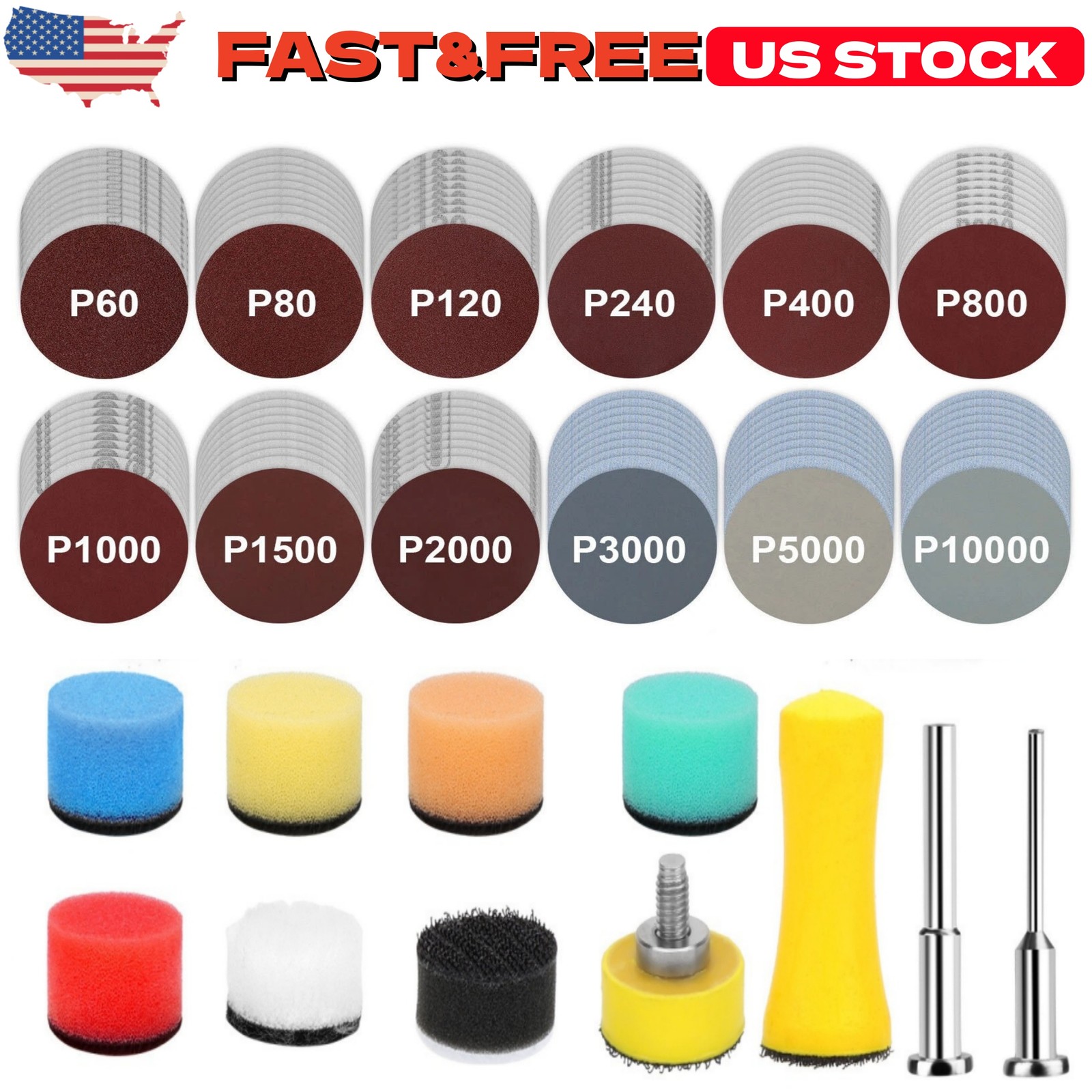 250x 1inch Sanding Discs 60-10000 Grit For Drill Wet Dry Hook Loop Sandpaper US
