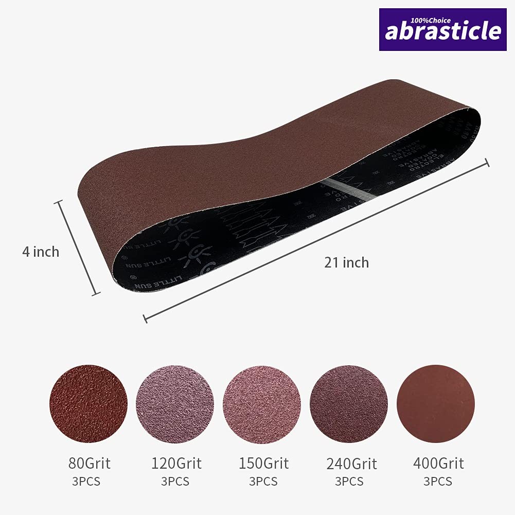 Abrasticle 15 Pcs 4 x 21 Inch Assorted Aluminum Oxide 4×21(15pcs), Brown
