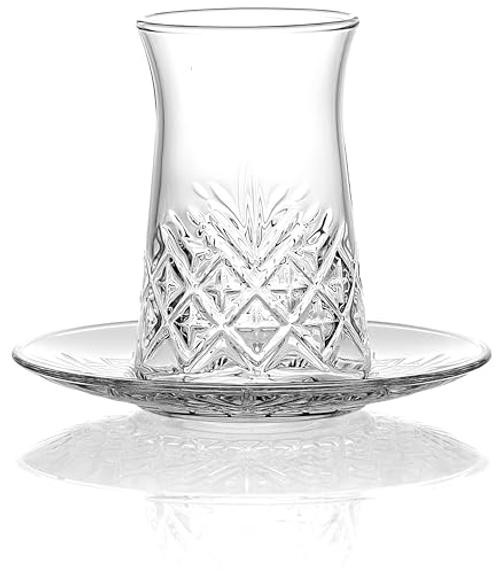 Set of 6 Clear Glass 5.5 Fl Oz Cut Glass Tea Cups with Saucers – Clear