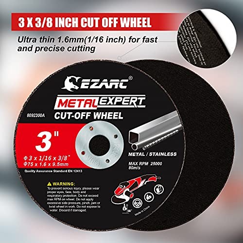 Cut Off Wheels 25 Pack, 3” x 1/16” x 3/8” Cutting Wheel, Metal & Stainless