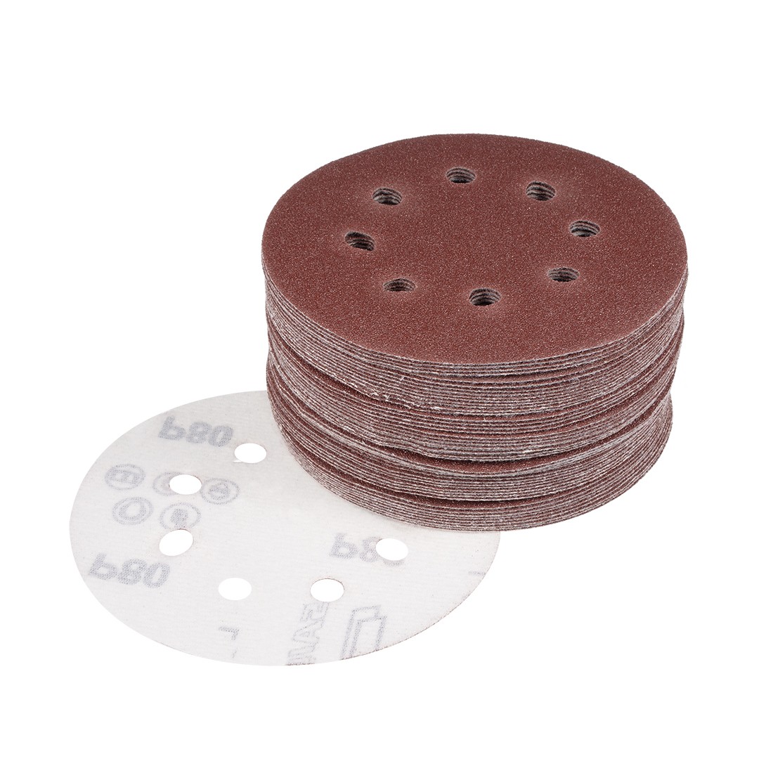 50Pcs 5 Inch 8 Hole Hook and Loop Sanding Disc 80 Grit Flocking Sandpaper Sander