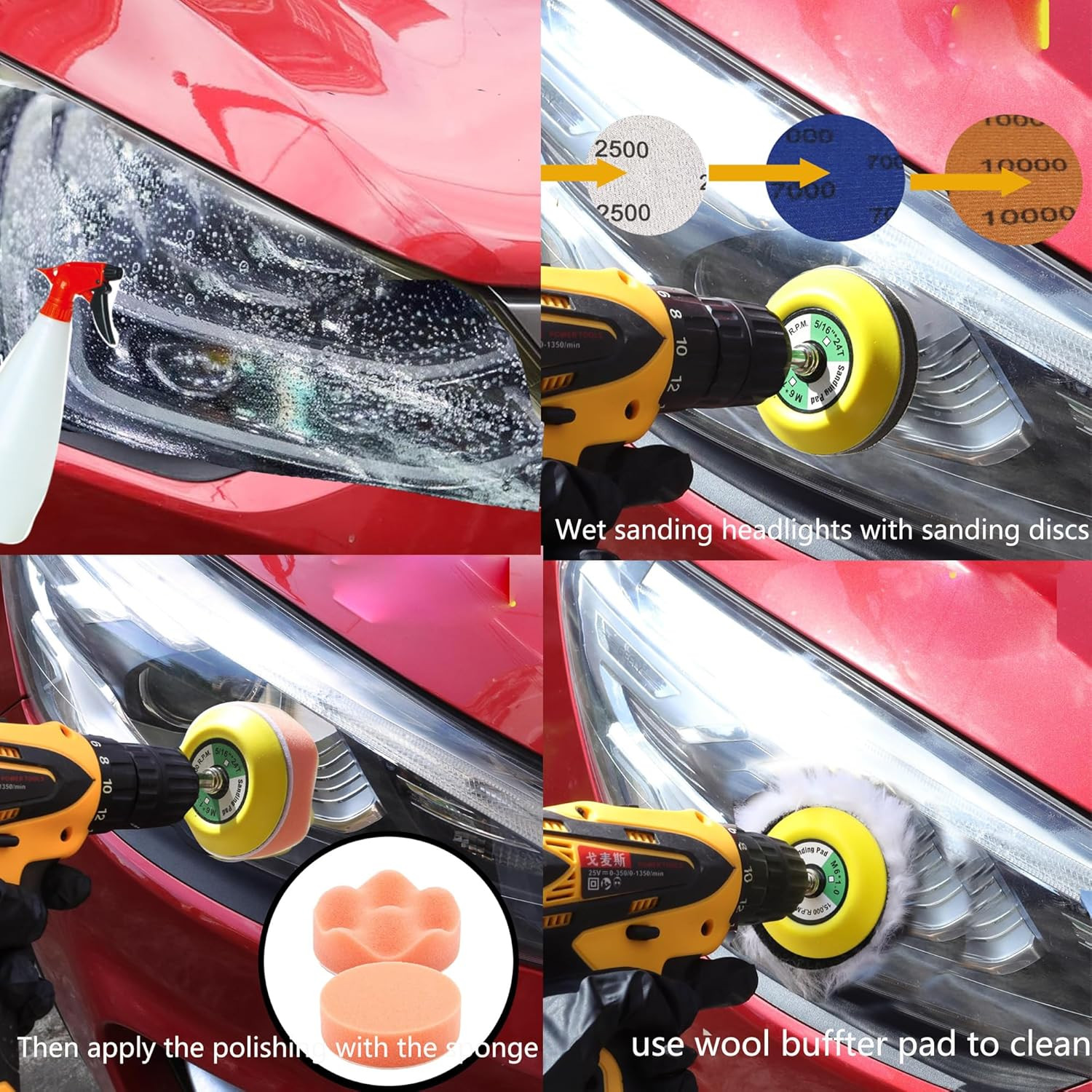 3 Inch Sanding Discs Drill Sanding Attachment Headlight Restoration Kit 60-10000
