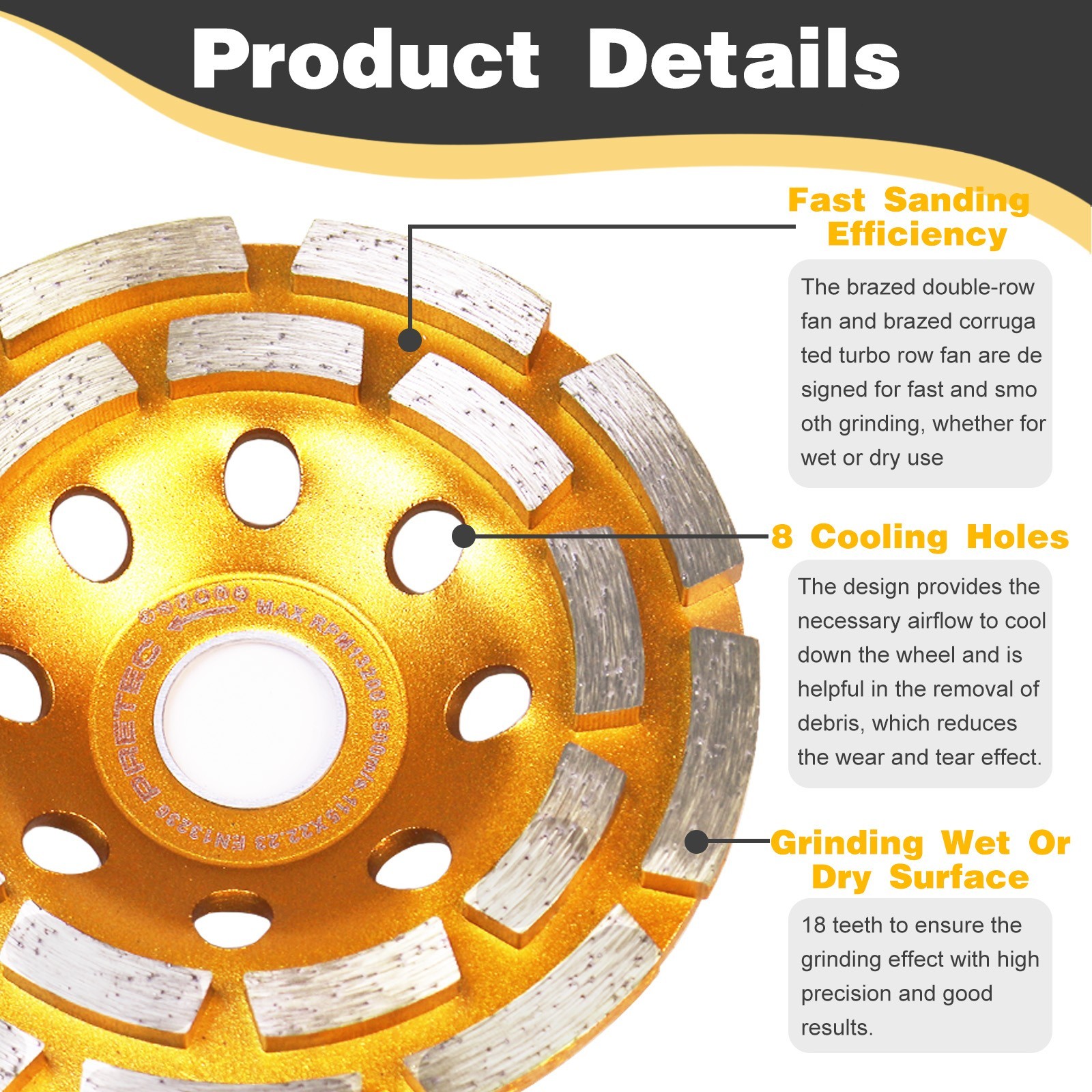 4PC 4-1/2″ Diamond Cup Grinding Wheels Double Row Concrete 18 seg Angle Grinder