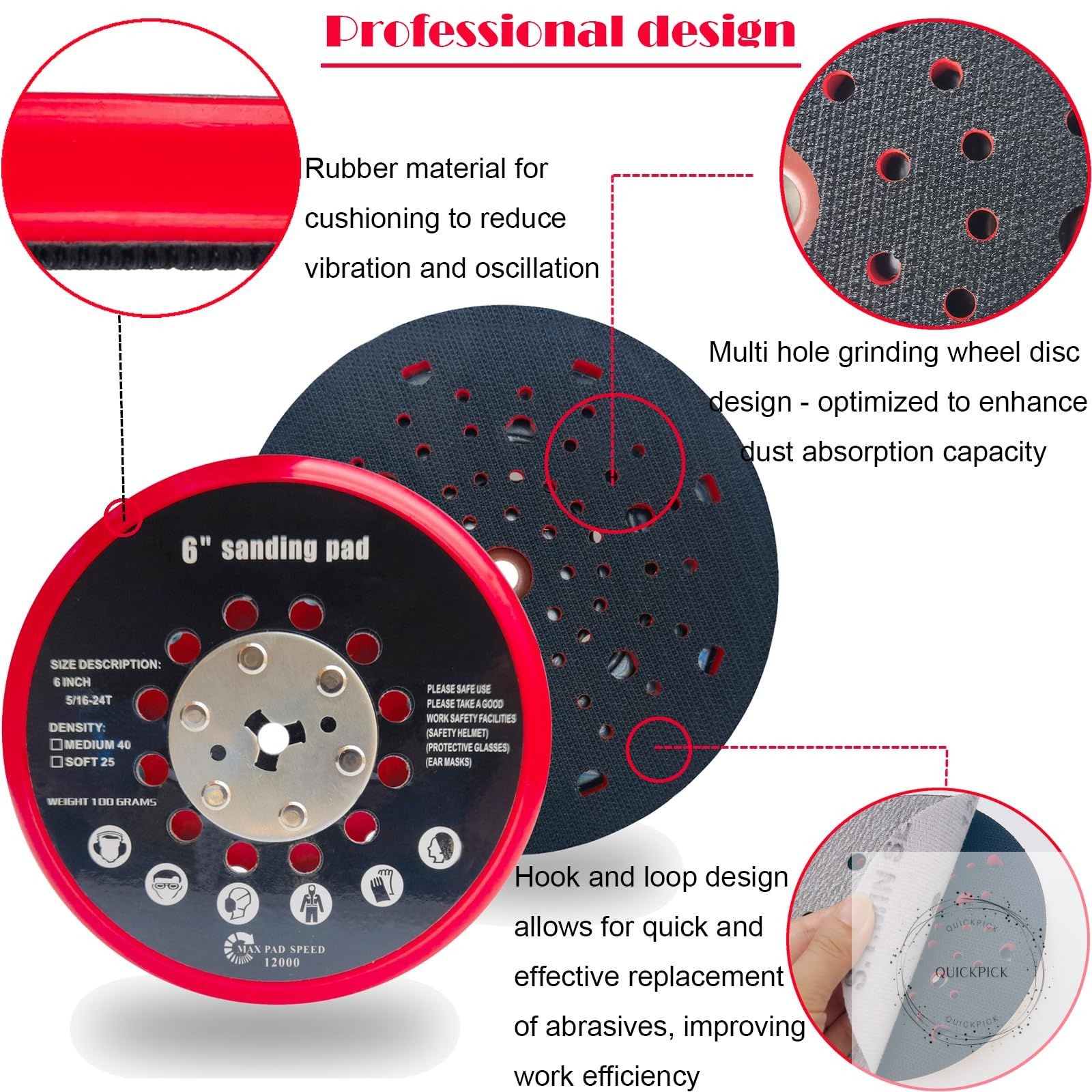 6 Inch Replacement Sander Pad for Bosch GET75-6N Sander – 6″ Hook and Loop Sand